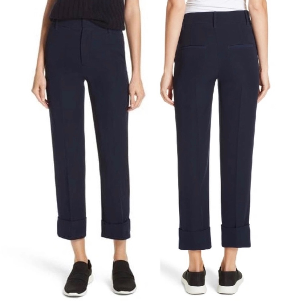 Vince Cuffed Ankle Trousers Women’s Size 10 Mid Rise 5-Pocket Crepe Navy Modern